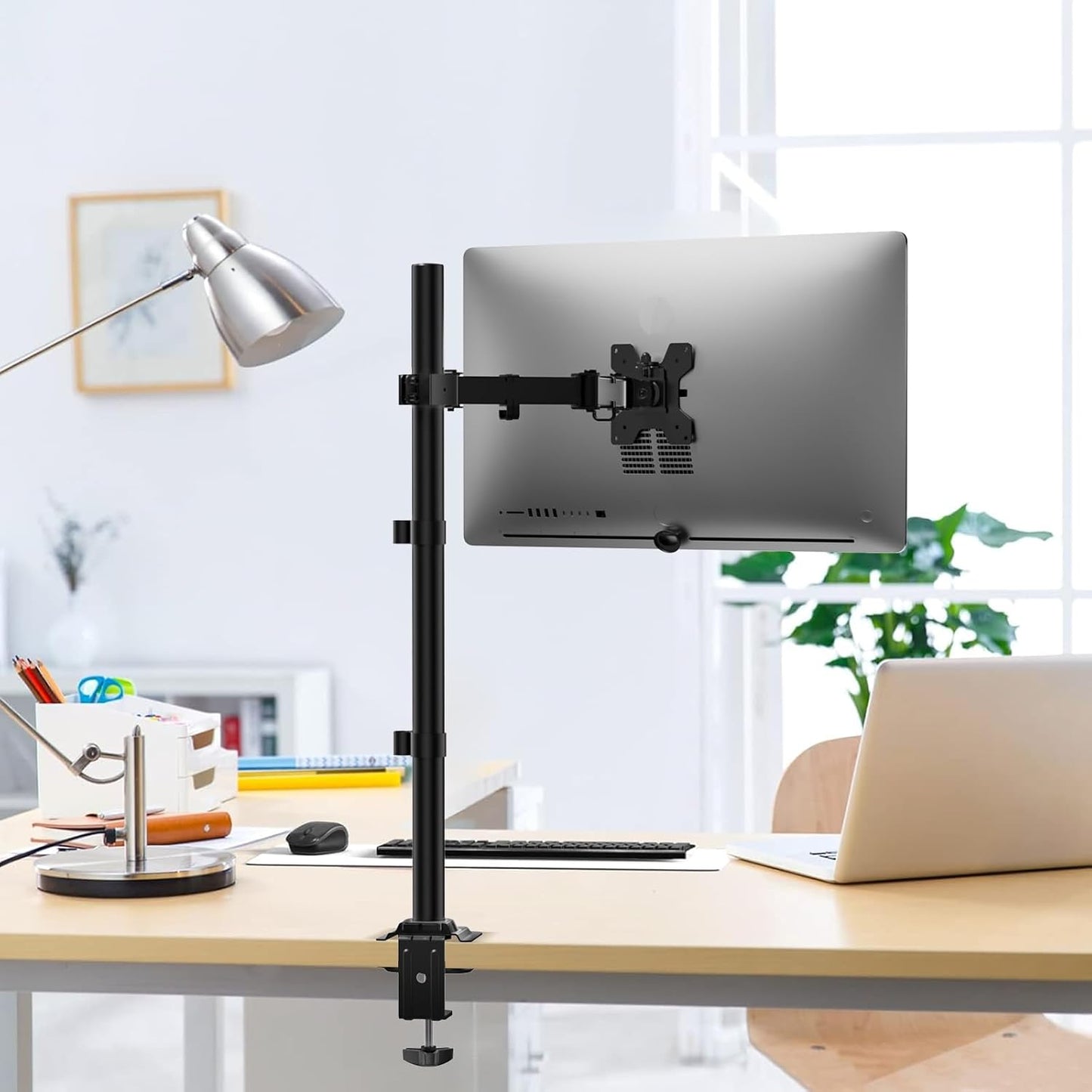 WALI Tall Monitor Arm Mount for Desk for 13-34 inch Screens, 22 lbs per Arm | Single Extra Tall Monitor Mount, Full Motion with Tilt, Swivel, Rotation, VESA Mount 75/100mm,for Office/Home (M001XL), Black