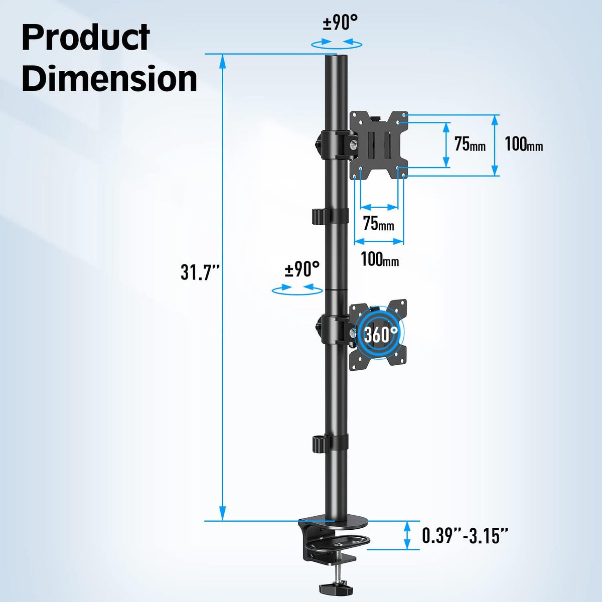 MOUNTUP Dual Monitor Stand, Vertical Monitor Mount for 2 Max 32 inch Stack Screen Monitors, Height Adjustable, Swivel, Tilt Monitor Desk Mount with C Clamp Grommet Base, Home Office
