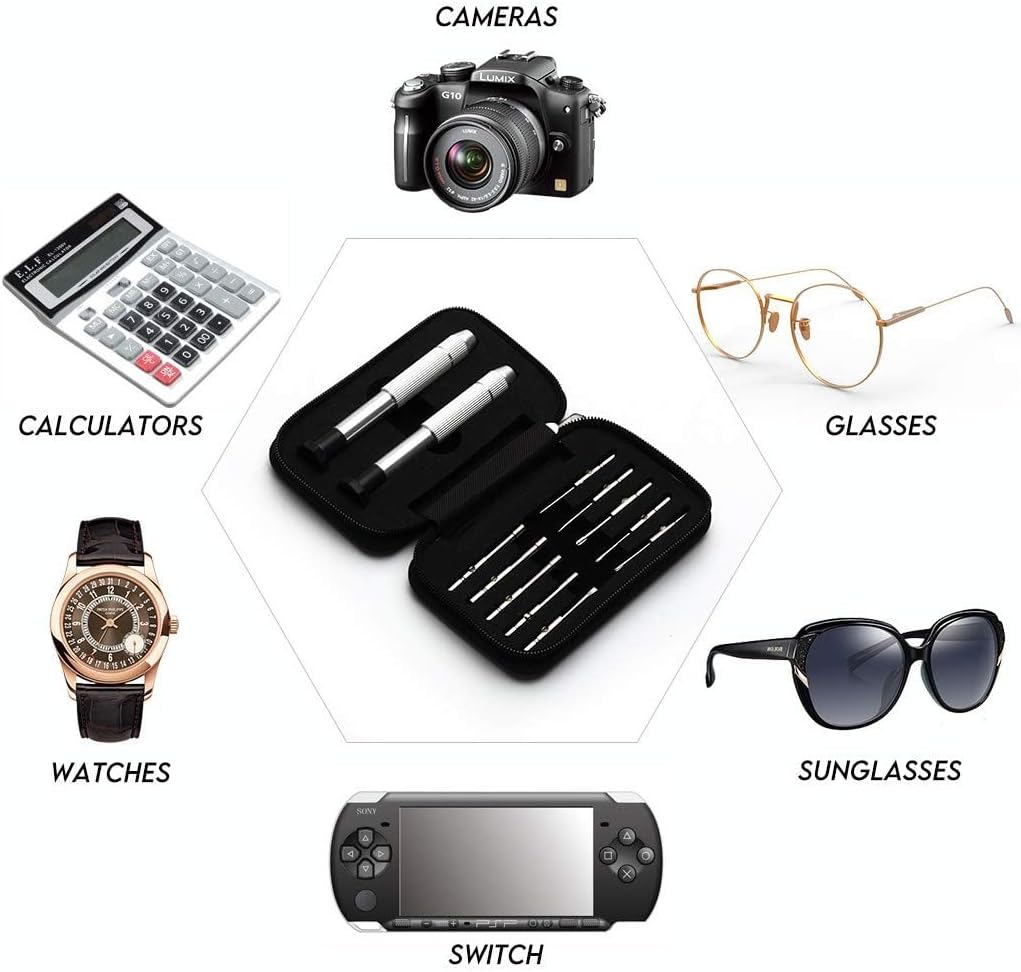 Precision Screwdriver Set, 10-style, Eyeglass Repair Kit | with nose pads/4 in 1 portable screwdrivers/ear hook/tweezer for eyeglasses sunglass watch calculator (with 70-style screws)