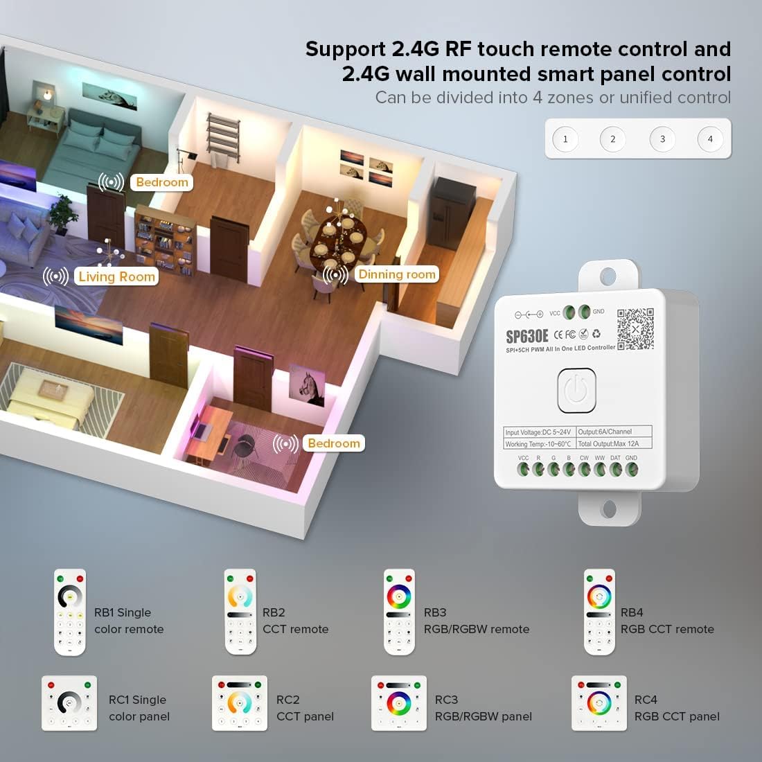 BTF-LIGHTING SP630E Bluetooth LED Controller Support PWM Monochrome CCT RGB RGBW RGBCCT Or SPI TTL IC Chip LED Strip WS2811 WS2812B WS2813 WS2814 WS2815 SK6812 LB1934 etc DC5V DC12V DC24V