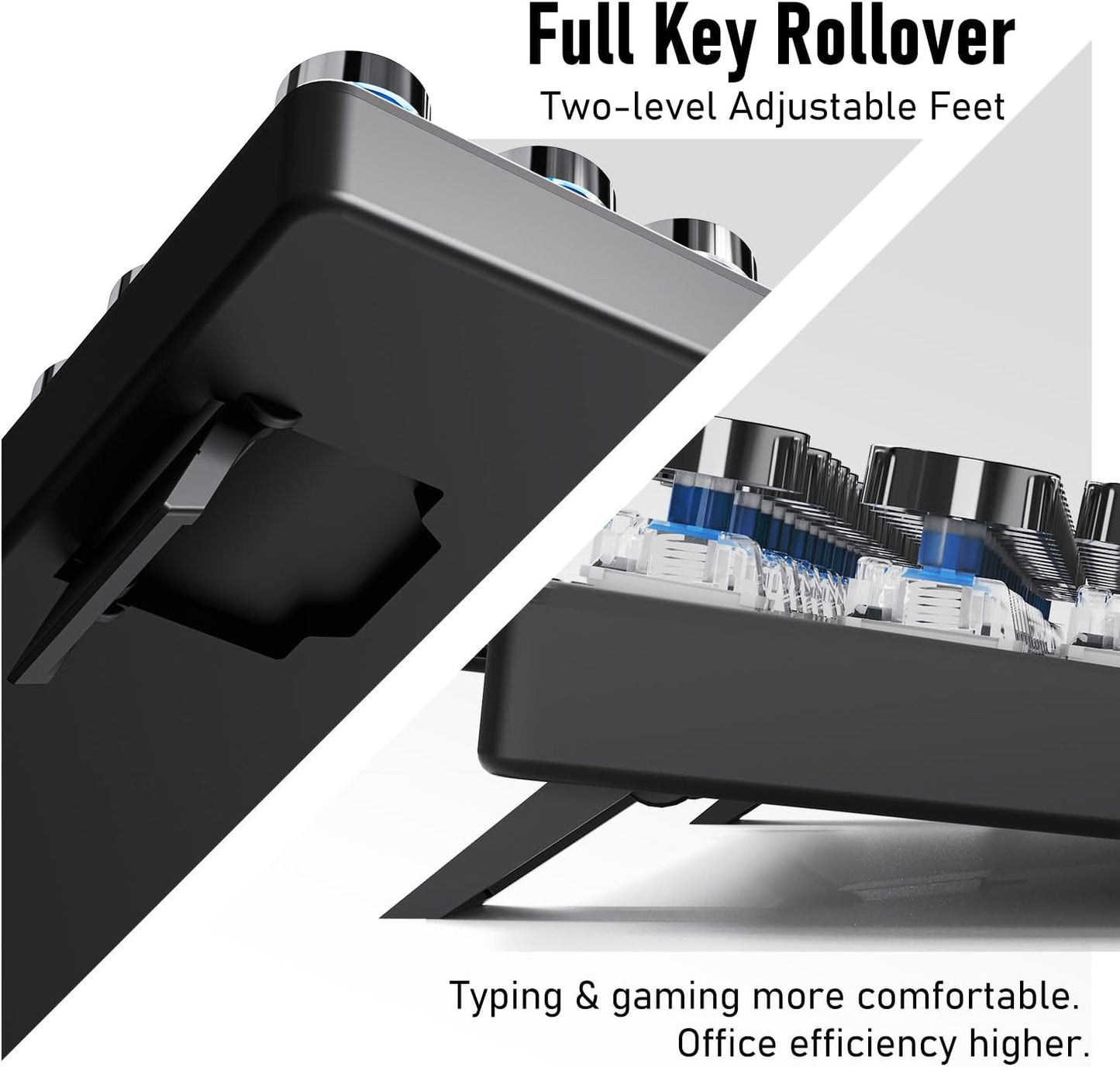 SEUNKWANG Typewriter Style Mechanical Gaming Keyboard with White Backlit, Wired Retro Punk Computer Keyboard Durable Metal Panel, Clicky Blue Switch, Round Keycaps, Full-size for PC/Desktop/Win, Black