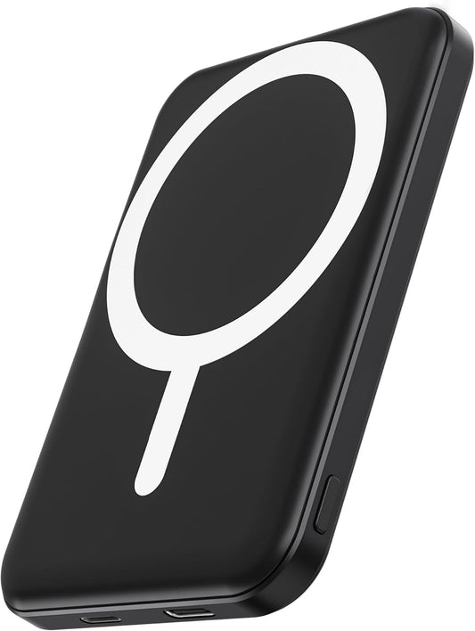 podoru for MagSafe Power Bank 5000mAh, Ultra-Slim Magnetic Portable Charger | 20W PD Fast Charging, Travel Essentials with USB-C Cable, Wireless Battery Pack for iPhone 17/16/15/14/13/12 Series-Black