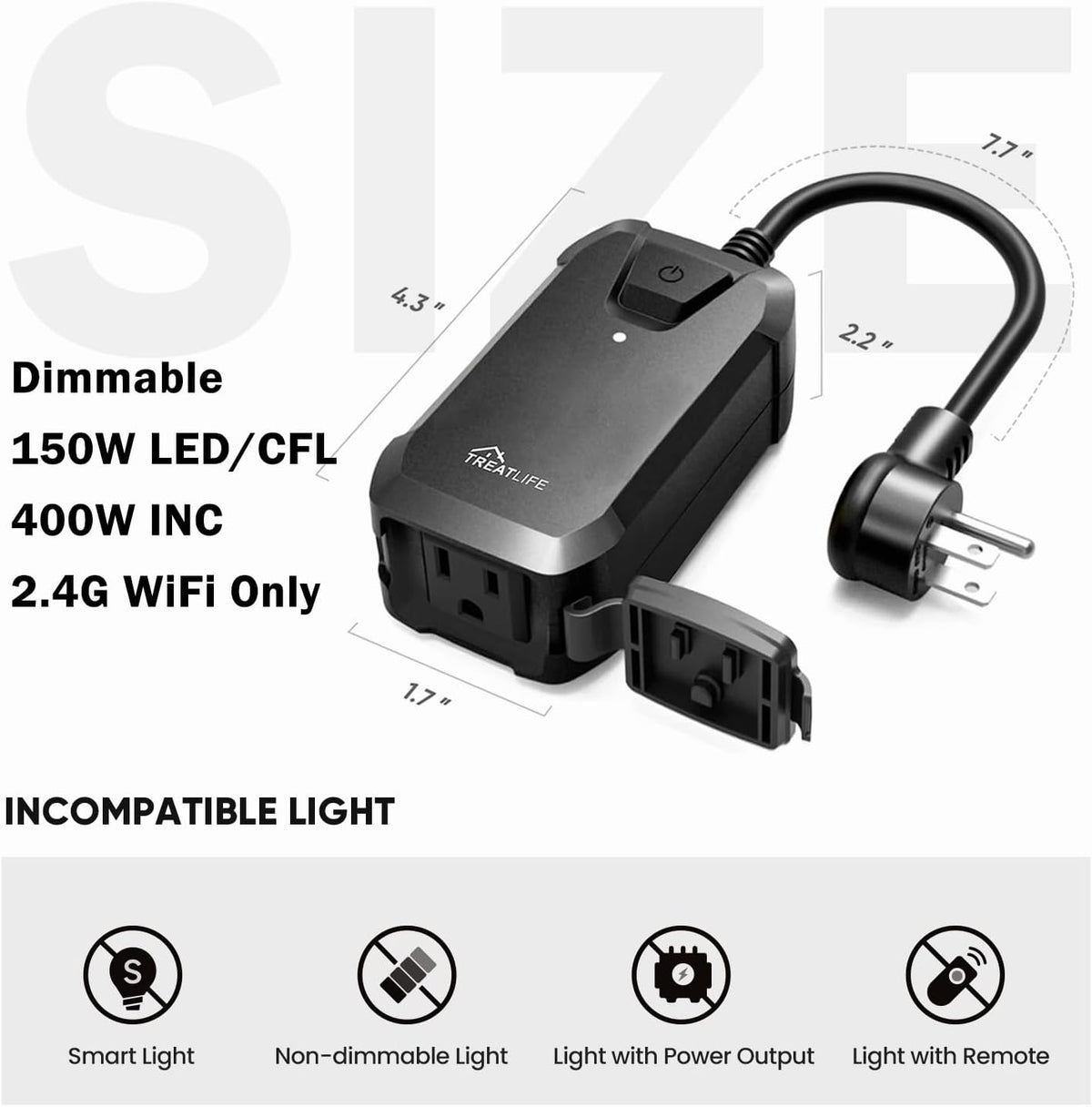 TREATLIFE Smart Dimmer Plug Outdoor Smart Plug Works with Alexa and Google Home, Light Dimmer APP Remote Control, Max Power 400W, IP44 for Dimmable Outdoor String Lights, Floor Lamp, Table Lamp