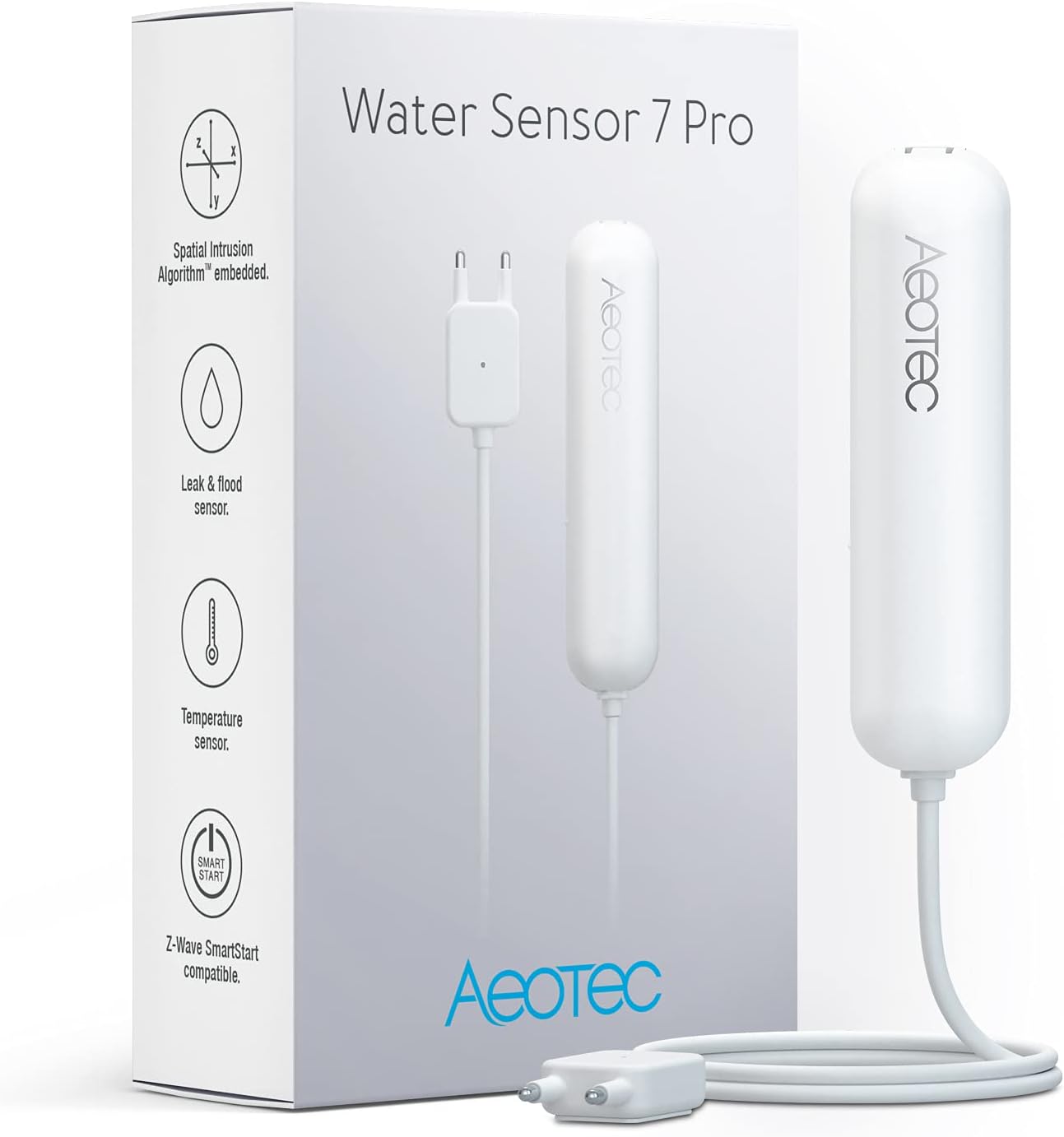 PRO Version: Aeotec Water Sensor 7 Pro, with Flood, Temperature, Humidity Sensor, SmartThings Sensor Compatible, Z-Wave Plus, S2, SmartStart, ZWave hub Required