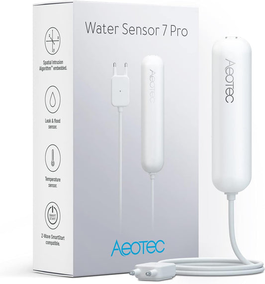 PRO Version: Aeotec Water Sensor 7 Pro, with Flood, Temperature, Humidity Sensor, SmartThings Sensor Compatible, Z-Wave Plus, S2, SmartStart, ZWave hub Required