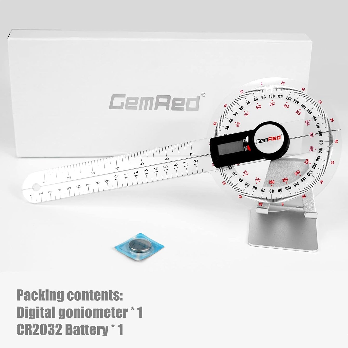 GemRed 12" Digital Goniometer for Joint Range of Motion ROM Measurement | GR311 New Version