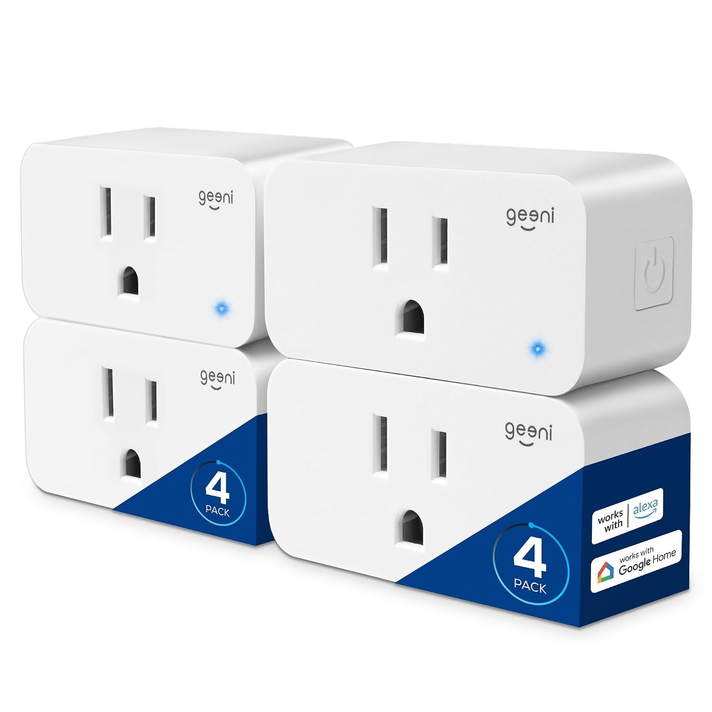 Geeni Smart Plug Mini 15A WiFi Outlet 4-Pack, Compatible with Alexa Google Home, No Hub Required, App Remote Control, UL Certified White