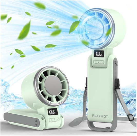 PlayHot Portable Handheld Cooling Fan, Travel Essentials, Gifts for Women | Instant Cooling, 10m/s Airflow, 5-Speed, 10H Max, USB-C Rechargeable, LED Display, 3-in-1 Foldable for Cruise, Beach Vacation