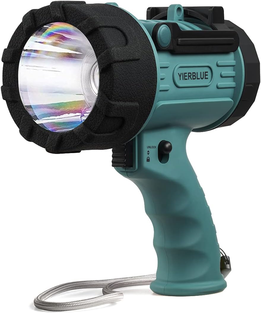YIERBLUE Rechargeable Spotlight, Super Bright 1000,000 High Lumen LED IP67 Waterproof Handheld Spotlight Long Lasting Large Flashlight Searchlight with Detachable Red Light Filter
