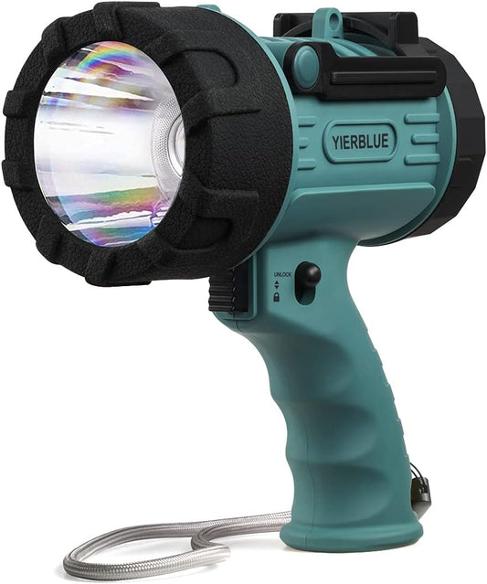 YIERBLUE Rechargeable Spotlight, Super Bright 1000,000 High Lumen LED IP67 Waterproof Handheld Spotlight Long Lasting Large Flashlight Searchlight with Detachable Red Light Filter