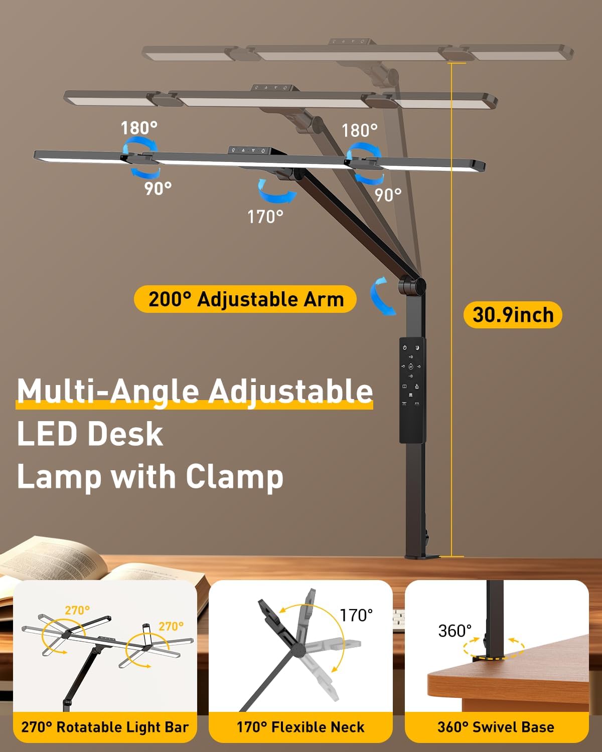 GUARDKING Adjustable LED Desk Lamp for Home Office with Clamp& Dual Control
