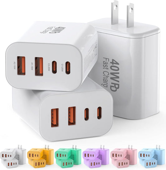 USB C Charger Block,40W USB C Charger Cube,3 Pack Type C Chargers Block,Fast Charging Plug Dual Port PD+QC Charging Cube for iPhone 17 16 15 14 13 12 11 Pro Max XS,iPad, Samsung Phone,Tablet