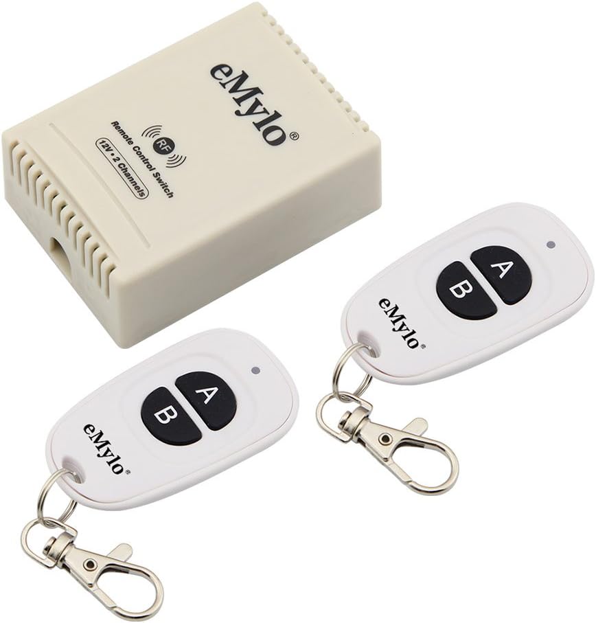Smart RF Relay Switch eMylo Wireless Remote Control Switch DC 12V One Channel Momentary Module 433Mhz Relay Receiver with Two Transmitters