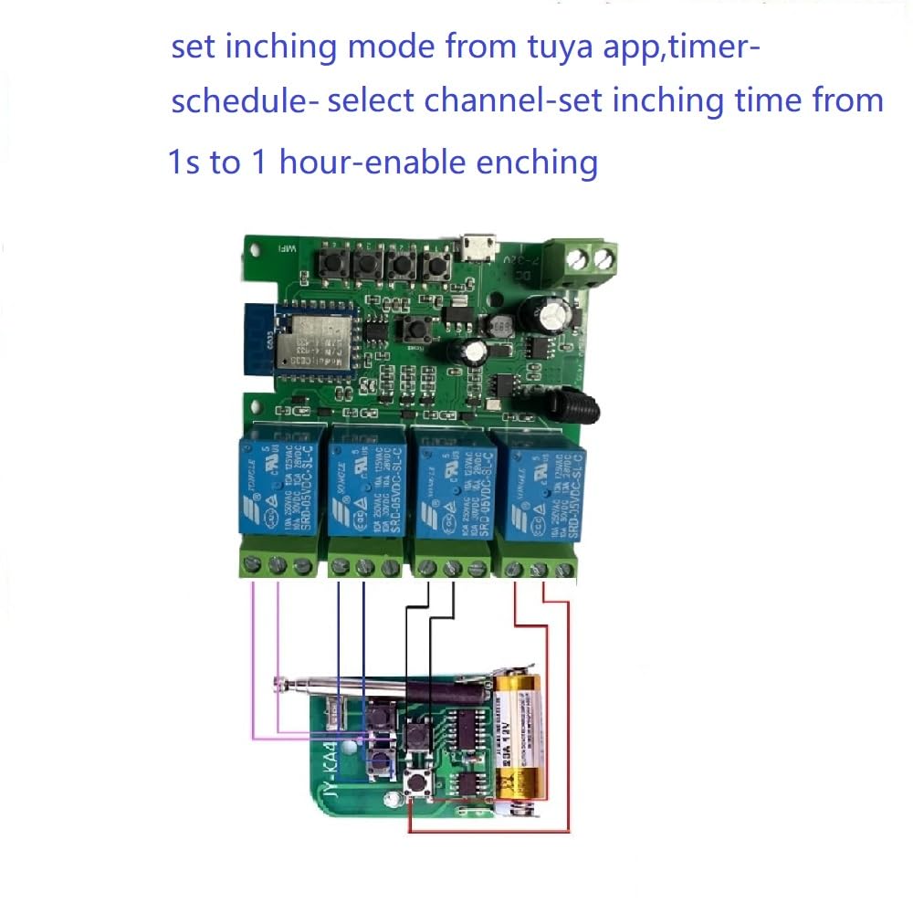 4 Channel Smart WiFi RF Bluetooth Wireless Dry Contact Relay Switch Module,Phone app Remote Control,Compatible with Alexa Google Home (Tuya 4CH 5V AC/DC7-32V)