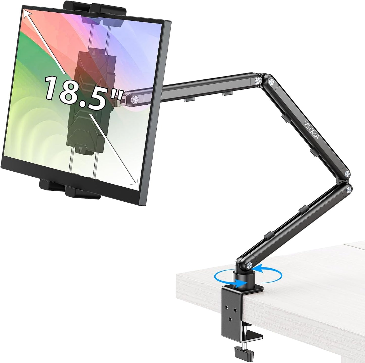 Urmust Portable Monitor Stand 15.6", iPad Stand for Desk | Portable Monitor Holder up to 18.5" , Adjustable Tablet Arm Mount, iPad Holder for Desk, for 4.7"-12.9" i Pad Pro/Air/Mini