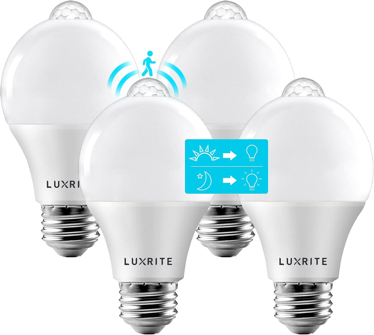 LUXRITE A19 LED Motion Sensor Light Bulbs, 60W Equivalent, 3000K (2 Pack)