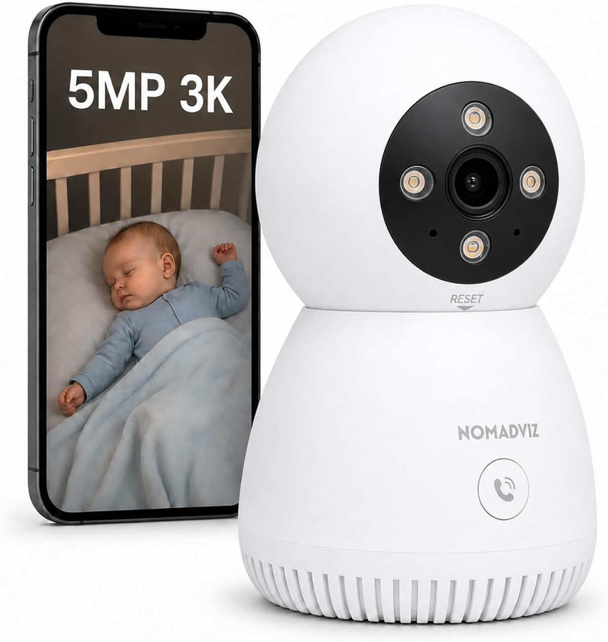 5MP 3K Indoor Camera with One-Touch Call for Pet & Baby Monitor