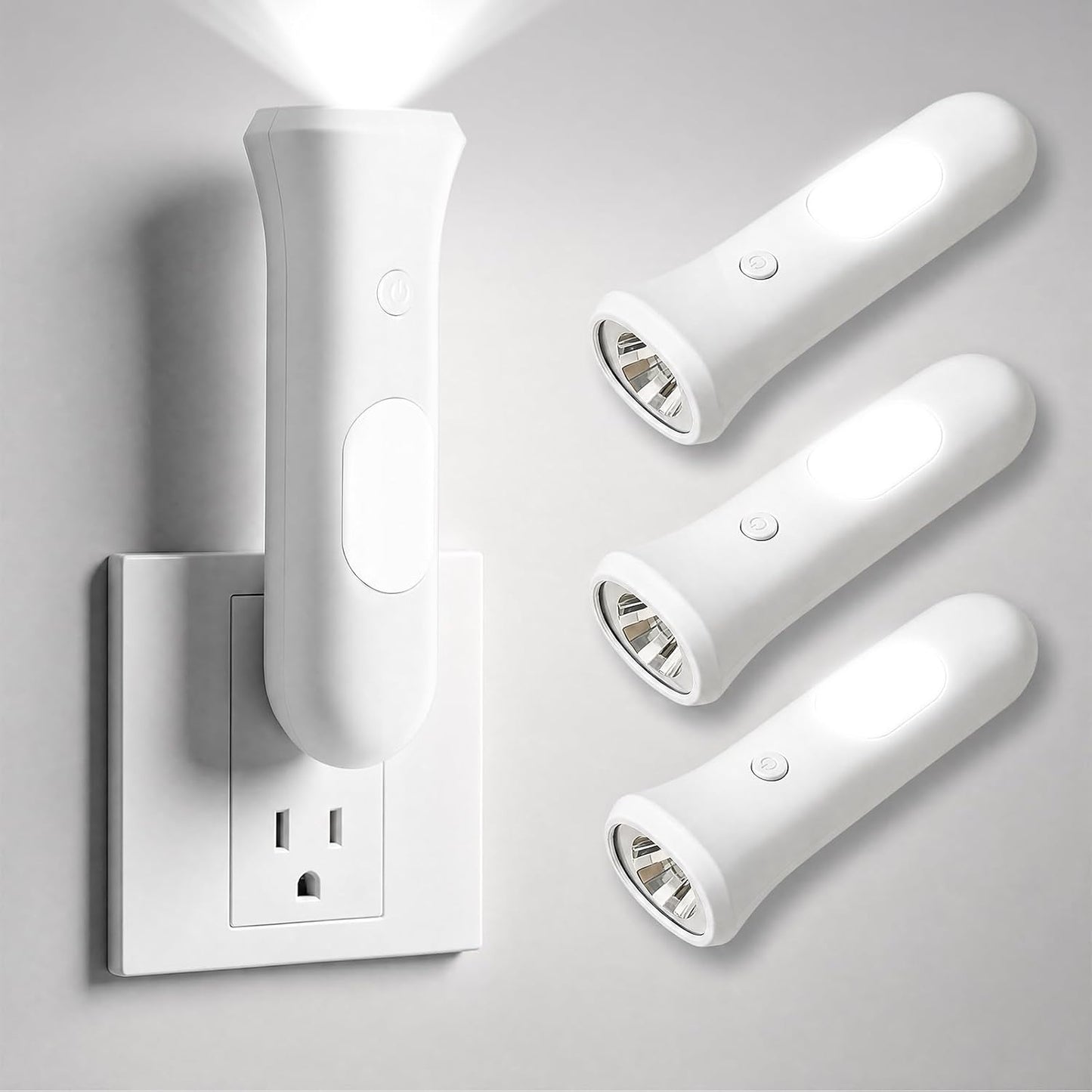 ROSSEX 4 in 1 Emergency Lights for Home Power Failure, 3 Pcs Rechargeable LED Flashlight Plug in Wall, Automatic Turn-On Power Outage Night Light Flashlight for Hurricane Preparedness Items