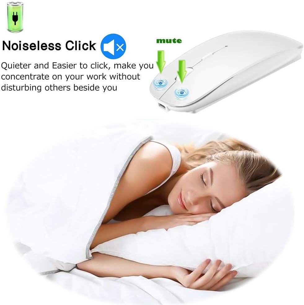 KLO Rechargeable Bluetooth 5.2/3.0/Type-C/USB-2.4G Mouse for MacBook/MacBook air/Pro/iPad, Wireless Mouse for Laptop/Notebook/pc/iPad/Chromebook (White)