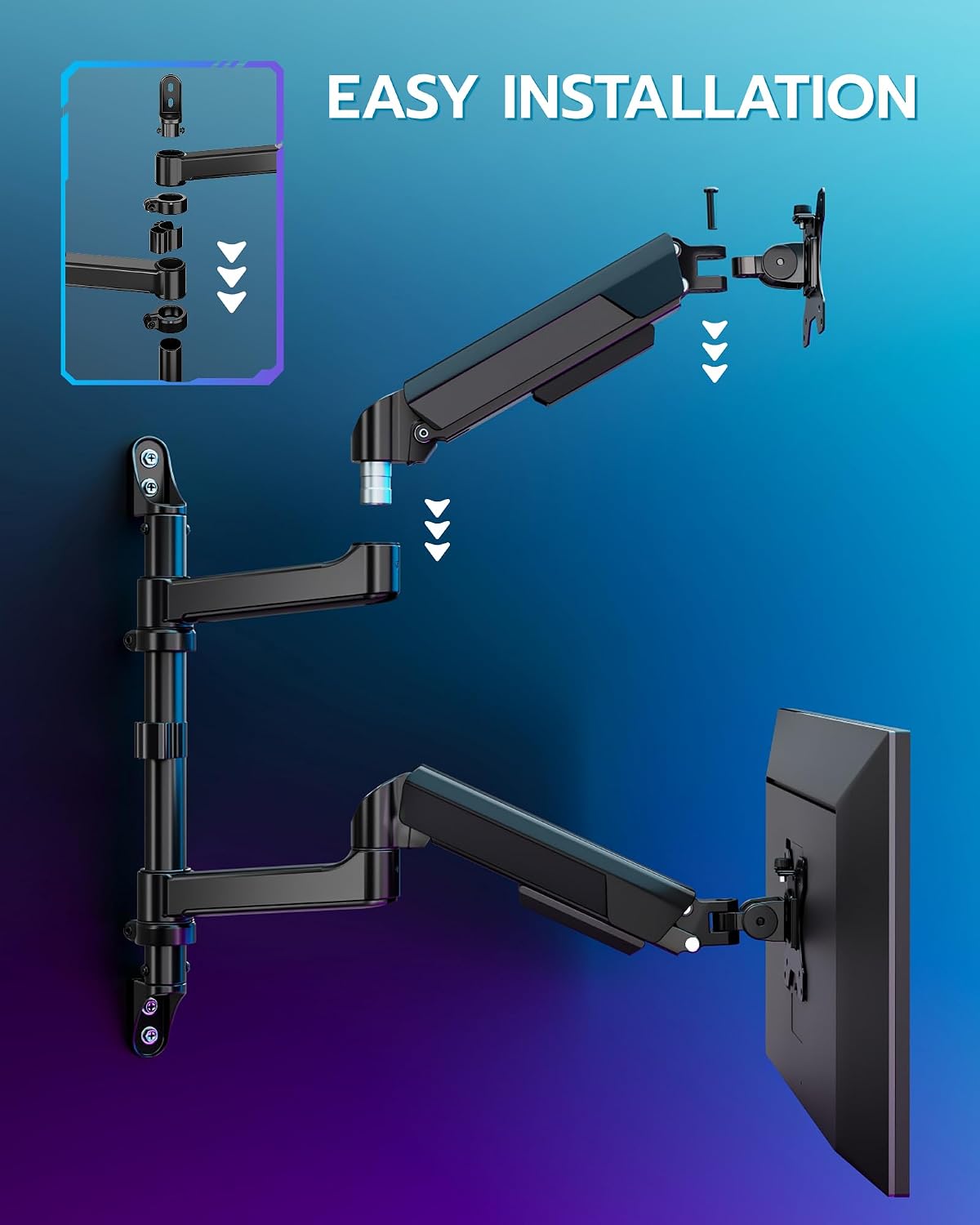 ARES WING 17-40 Inch Ultrawide Vertical Dual Monitor Wall Mount, Black
