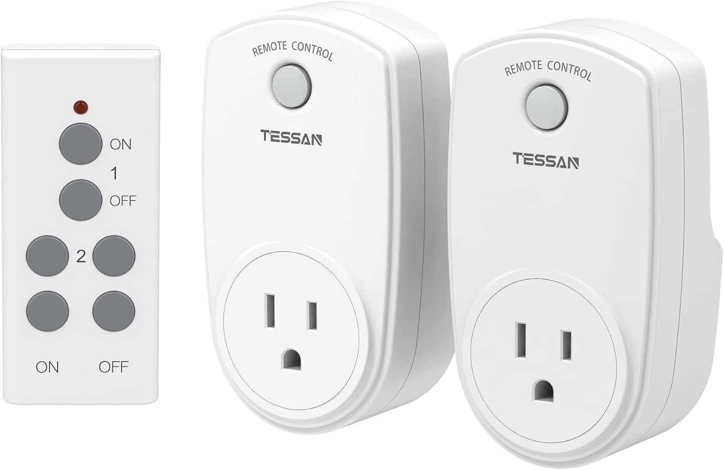 TESSAN Remote Control Outlet, Wireless Electrical Plug Switch, 100FT RF | Remote Light Switch, On Off Switch for Lights, Lamps, Fans, 100ft RF Range, 1200W, 1 Remote + 1 Outlet