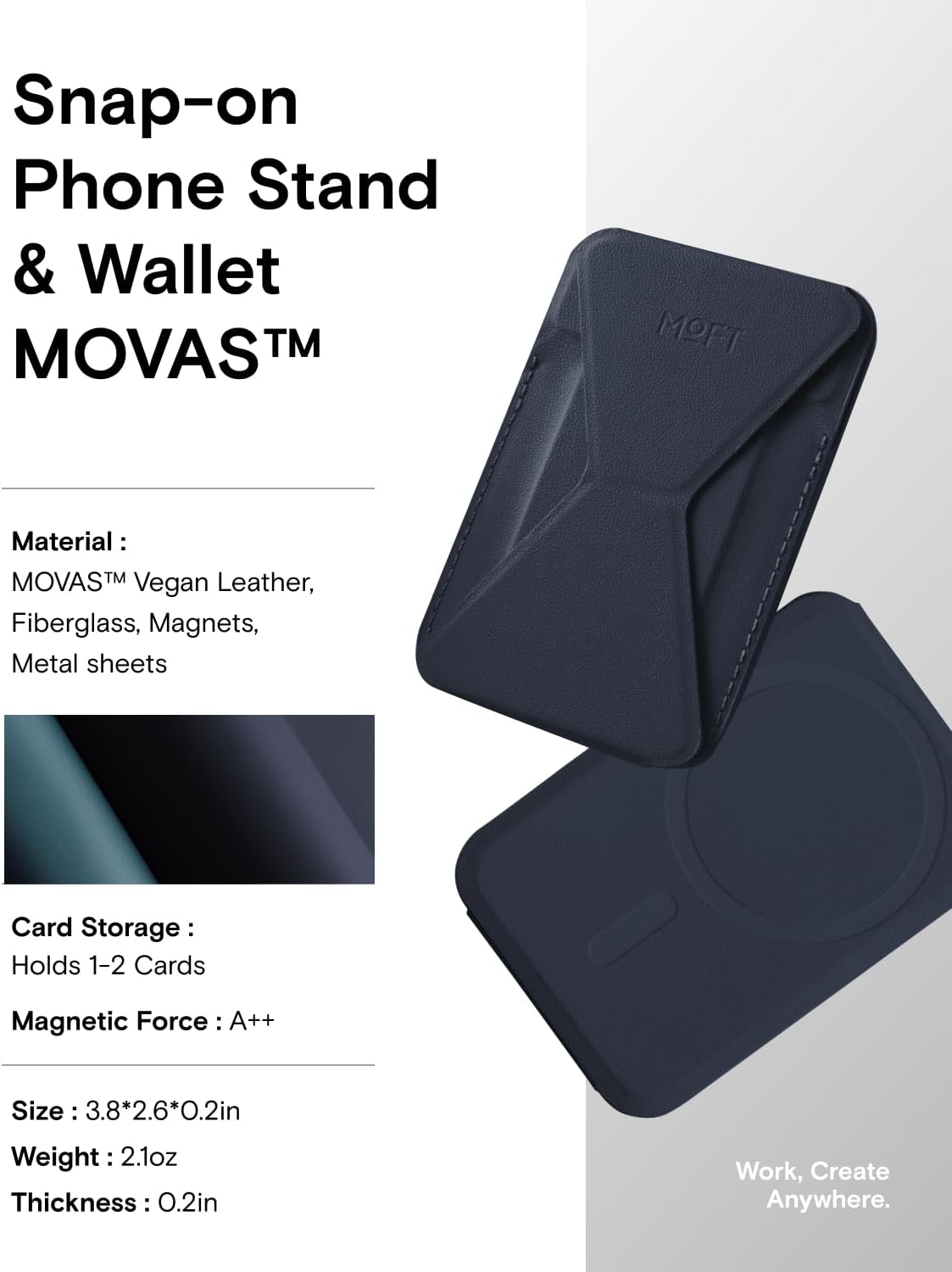 MOFT Magnetic Wallet Stand Compatible with iPhone 17/16/15/14/13/12 Series, Angle Adjustment & Magsafe Compatible MOVAS Phone Stand,Navy Blue