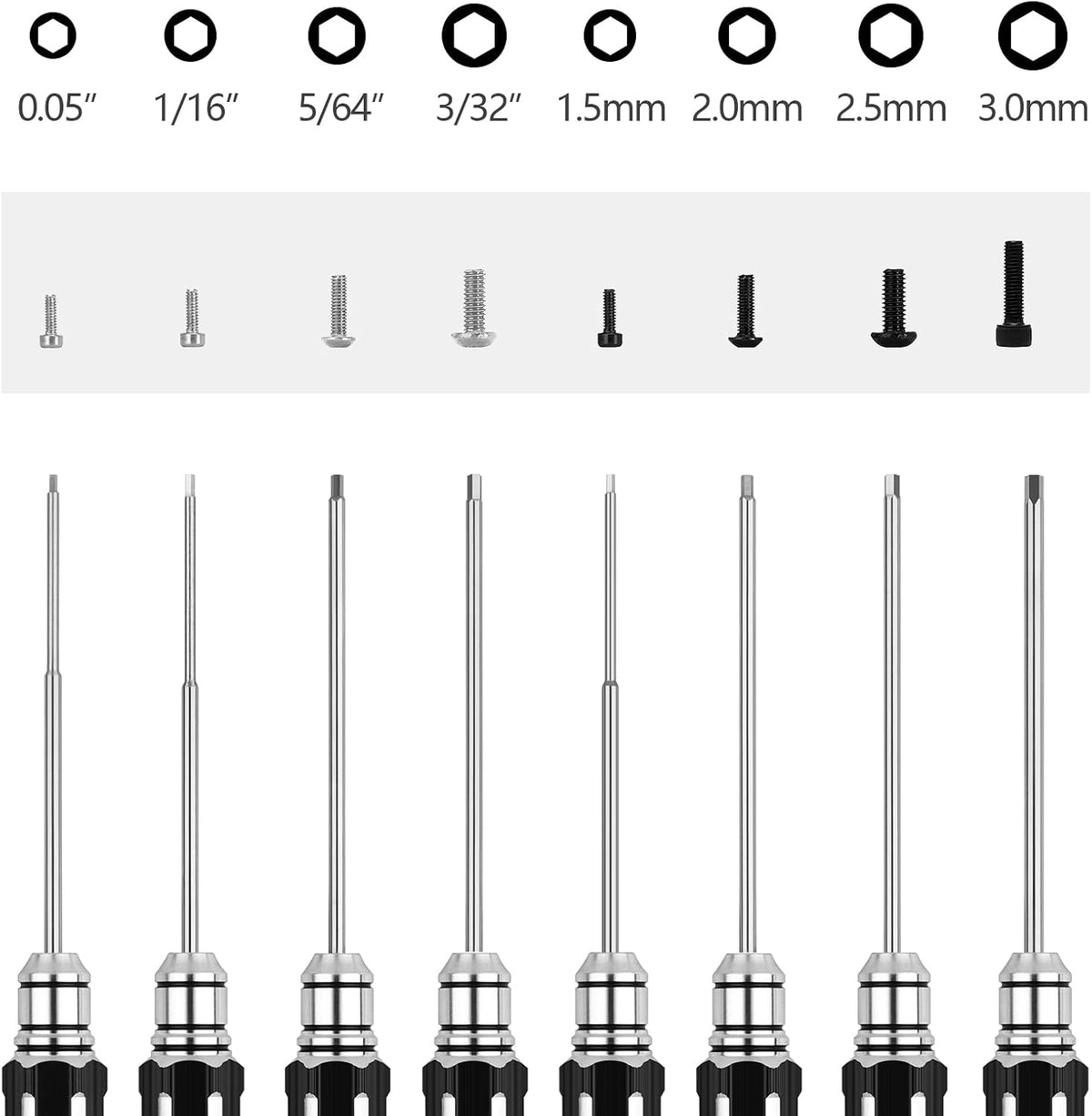 RC Tool Kit,Hex Screwdriver w/3/23",5/64",1/16",0.05",1.5/2.0/2.5/3.0mm | 8 Pcs Hexagon Allen Precision Screwdriver Set Compatible with Traxxas Arrma RC Cars RC Model Car Helicopter