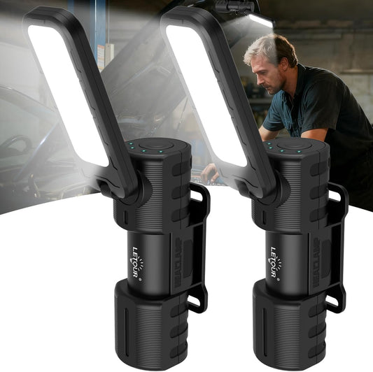 2 Pcs Rechargeable 5000lm LED Work Light BBQ Grilling Accessories with Magnetic Base, 180° Rotate Mechanic Grill Light for Car Repair, Emergency, Camping, Outdoor & Mechanics Tools