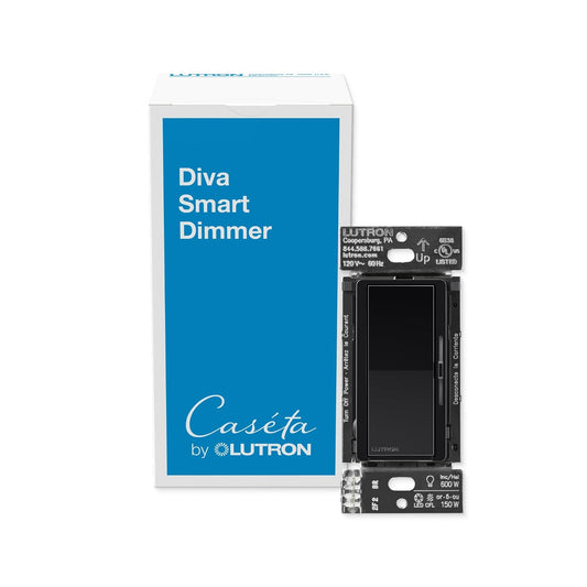 Lutron Caseta Diva Smart Dimmer Switch (Smart Hub Required), No Neutral Req | For Caseta systems, no neutral required, soft glow light bar, single-pole/3-way, DVRF-6L-BL, Black