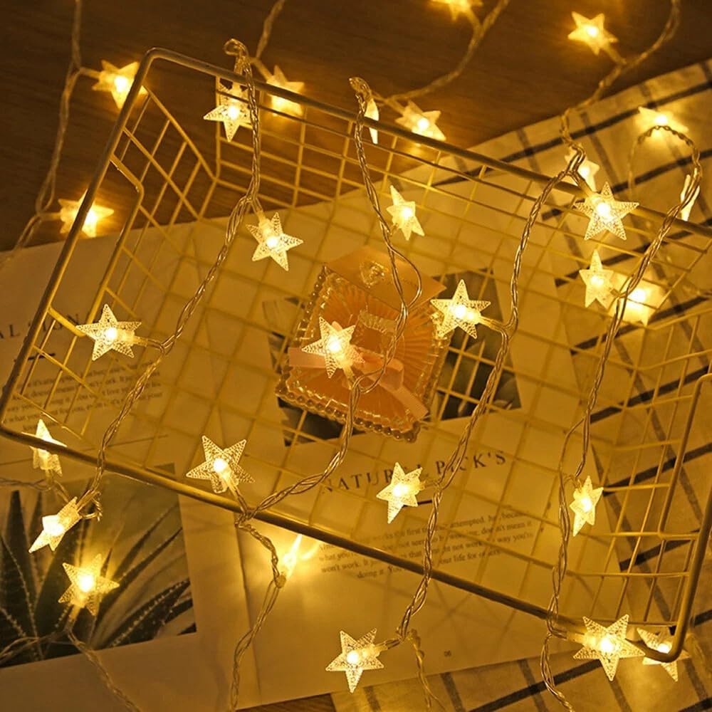HEYFUNi Warm White Star String Lights, 39FT Plug in Fairy Twinkle Lights | 100LED Christmas Tree Lights With Remote, Star Lights for Bedroom, Home, Girls'Room, Garden, Party, Wedding, Classroom Decor