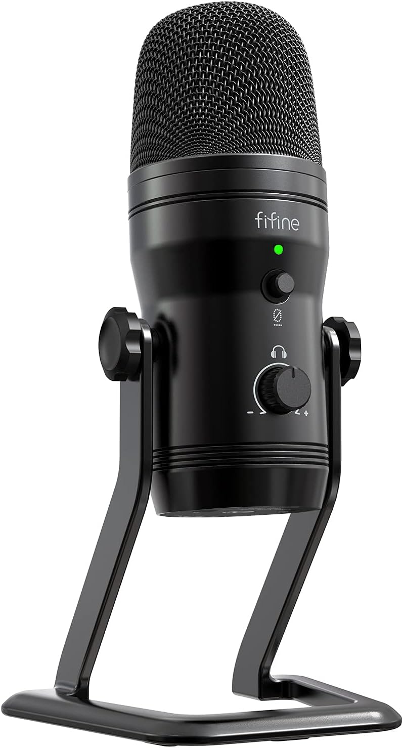 FIFINE K690 USB Studio Recording Microphone for ASMR Zoom-Meeting | Computer Podcast Mic for PC, Mac, Mute Button, Monitor Headphone Jack, Four Pickup Patterns for Gaming, Vocals, Streaming