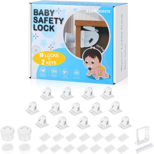 14 Pack Magnetic Cabinet Locks for Child Safety, Drawer Locks Baby Proofing