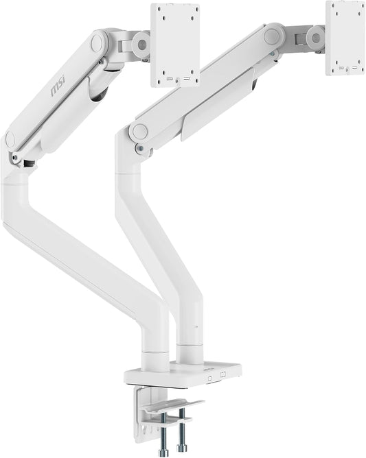 MSI MAG MT201DW - Premium Heavy Duty Dual Monitor Stand Arms, 17-45" Support, VESA Compatible, Adjustable Spring Assisted Mount, 44 lbs per Screen, Clamp & Grommet, Quick Release Plate - White