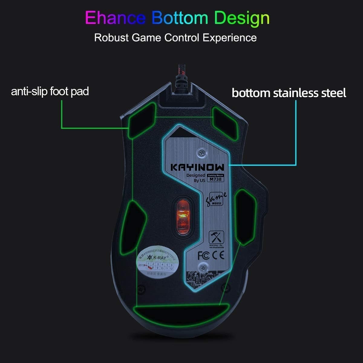 RGB Light up Wired Gaming Mouse for Computer - Durable USB Led Laptop Mice w/ 7 Color Backlit, 4 Adjust DPI Up to 3200 for Gaming, Silent & Stable PC Corded Mouse for Mac MacBook Windows Linux PS4