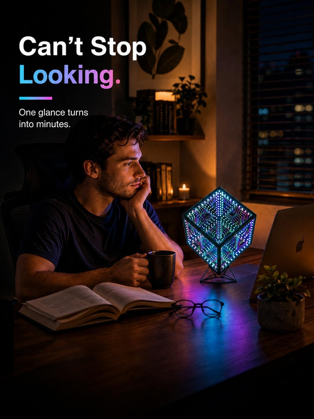 Infinity Mirror Hyper Cube Table Lamp, Desk Art Night Light, Color-Changing Sound-Activated APP-Controlled Ambient Light for Gaming, Party, Home, Gift (6 Inches)
