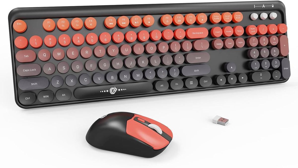 FD Wireless Keyboard and Mouse Combo | Cute Colorful Keyboard and Mouse with 2.4GHz Cordless Retro Typewriter Keyboard | Auto-Sleep | USB Receiver for Windows PC/Laptop - Grey Green Gradient