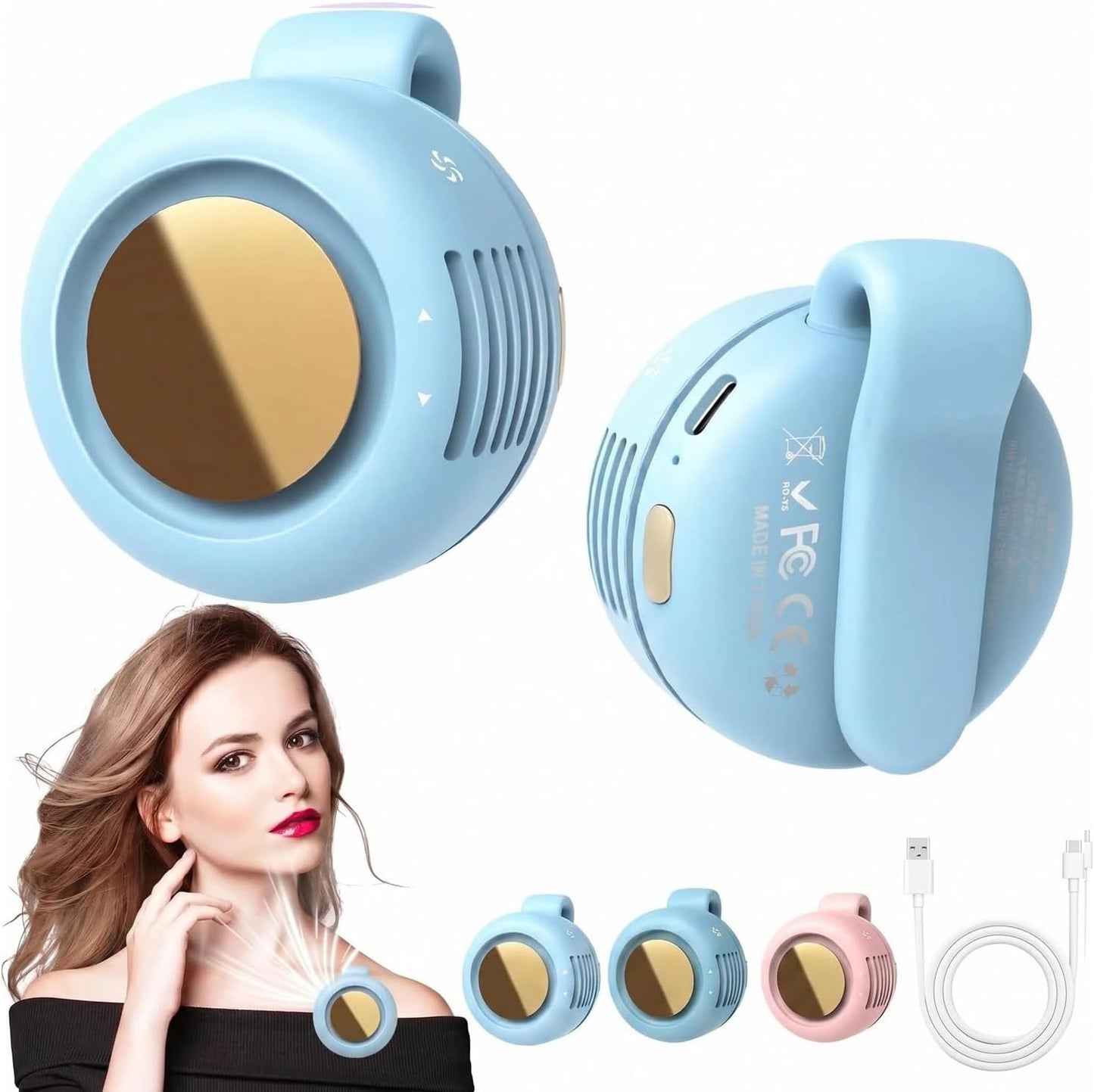 Portable Silent Mini Bladeless Fan Clip On, Small Fan Clip on for Shirt & Waist, Adjustable 3-Speed Suspended Whirlwind Fans, For Outdoor & Travel & Office, Travel Accessories, Gift