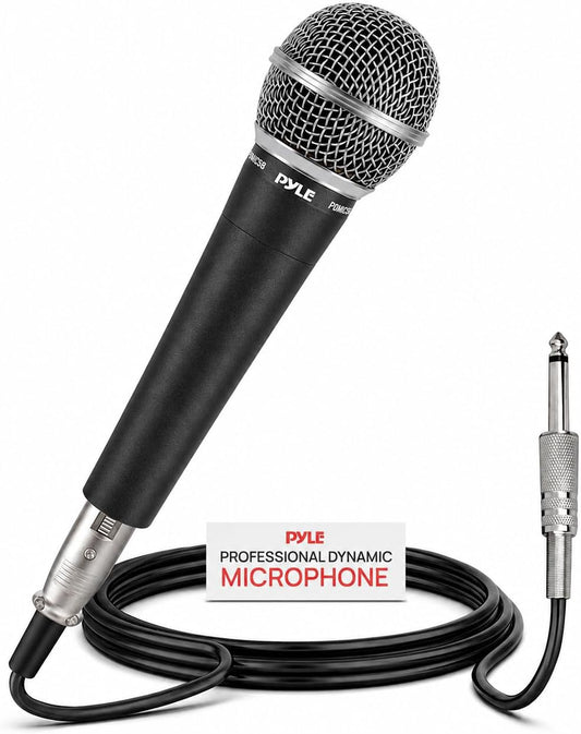 Pyle Microphone, Dynamic Cardioid, XLR Cable Included, Unidirectional, Rugged Construction, Built-in Pop Filter, Perfect for Stage & Studio, High Gain, Ultra-Wide Frequency Response, 15ft Cable