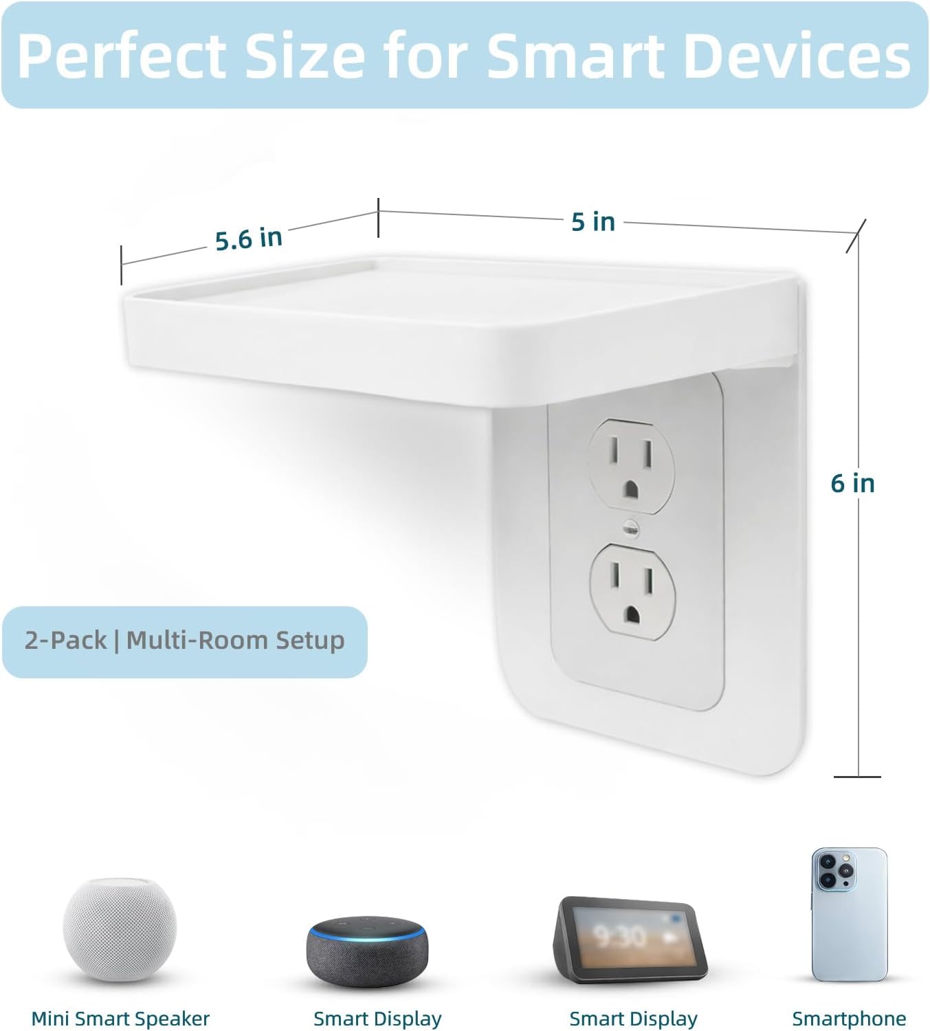 Wall Outlet Shelf for Vertical Decora and Duplex with Cord Storage, 2 Pack | Raises Toothbrushes and Small Devices Off Counters while the Built-In Cord Compartment Hides Extra Cable for a Cleaner Setup