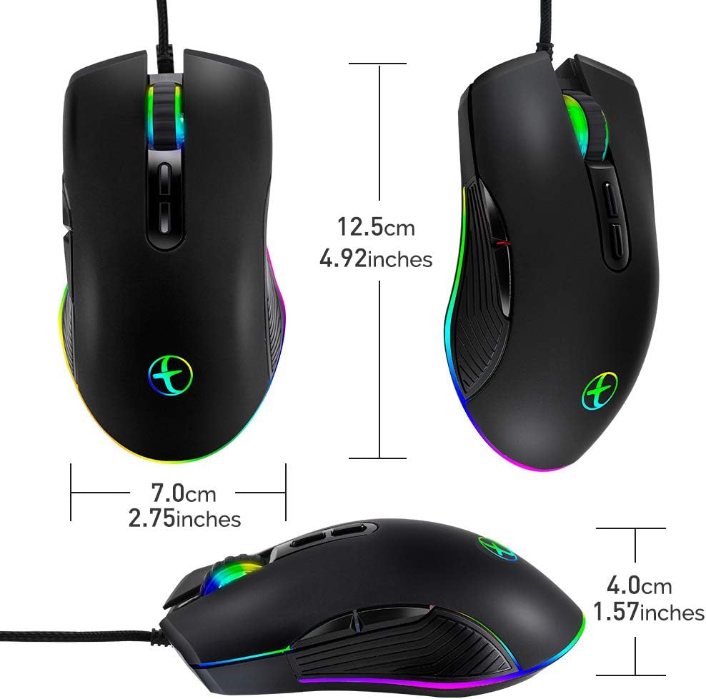 HXMJ RGB LED Gaming Mice,Wired USB C Port for Apple MacBook,Computer or Laptops with Type C Port-Black