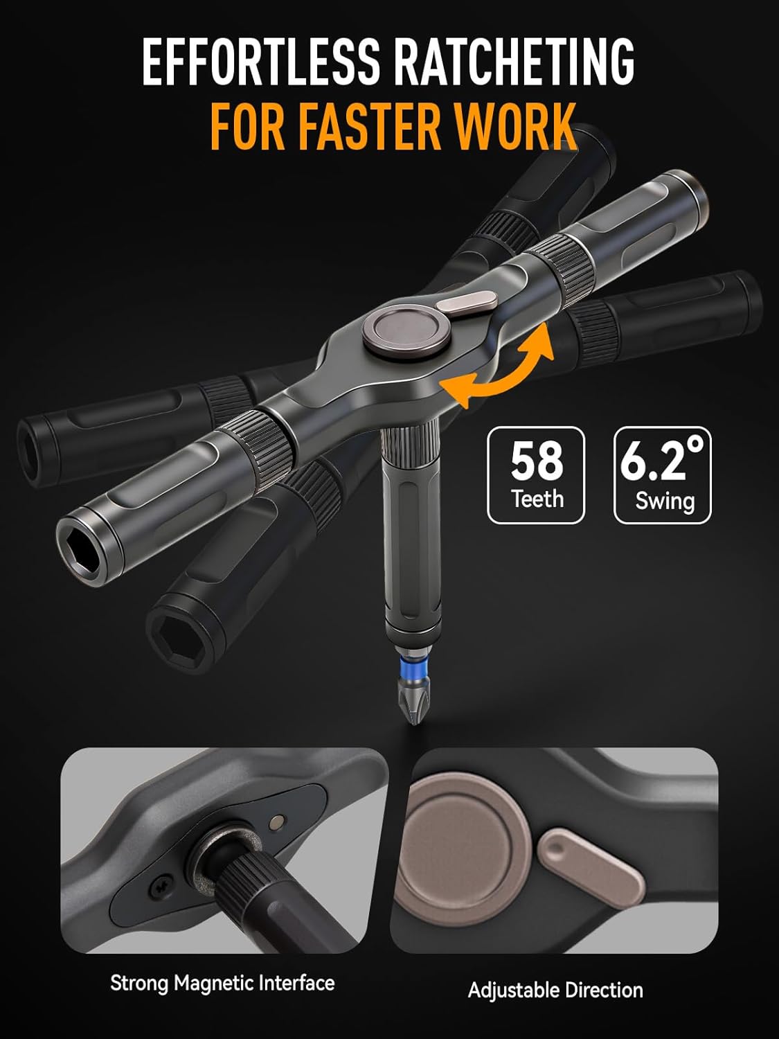 DISEN 68PC Ratcheting Screwdriver Set T-Handle 42 Bits S2 Steel | 58-Tooth ratchet | Magnetic pickup & pad | T-handle grip |For laptop, PC, game console, furniture, bike| Storage case