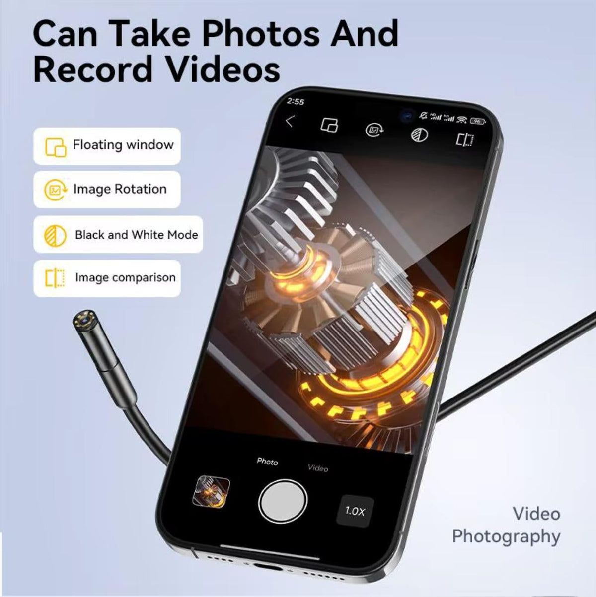 1920P HD 9.8FT Endoscope Camera with Light, Borescope with 8 Adjustable LED Lights, USB Type C, Inspection Camera with Semi-Rigid Snake Cable for Android and iOS Smartphones, iPhone, iPad.