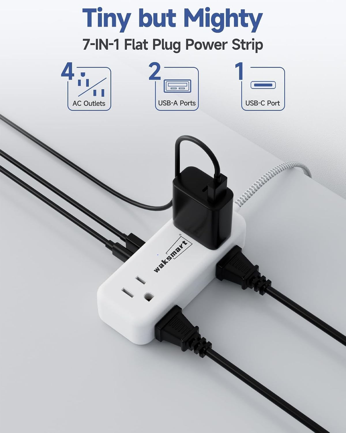 Flat Plug 25 FT Extension Cord with 4 AC Outlets | Long Braided Extension Cord, 3 USB Ports (5V/3.4A 17W) for Home Office Dorm