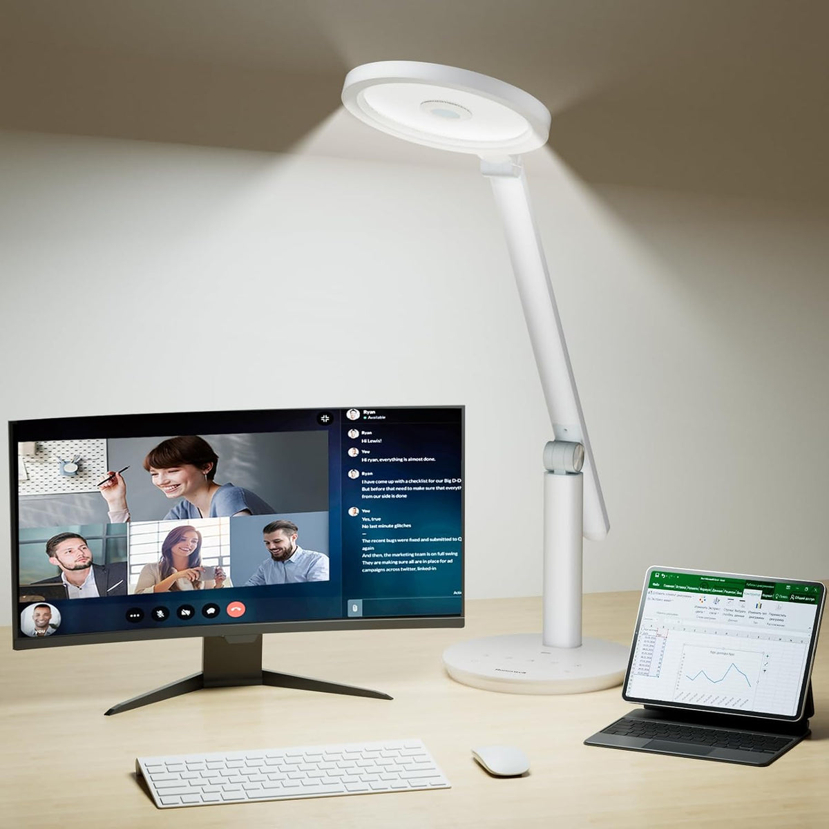 Honeywell H6 Desk Lamp for Home Office, Dimmable Reading Table Light, White