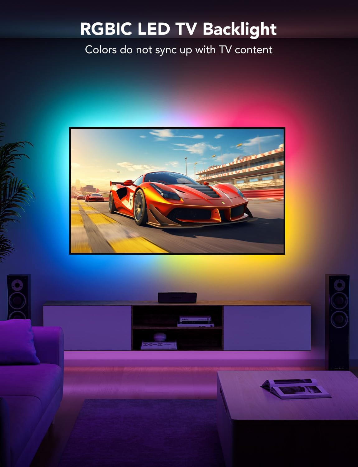 Govee Smart TV LED Backlight Strip, RGBIC for 40-50inch TVs | Music Sync, Wi-Fi Bluetooth & App Control, Works with Alexa & Google Assistant, 77 Scene Modes, Adapter