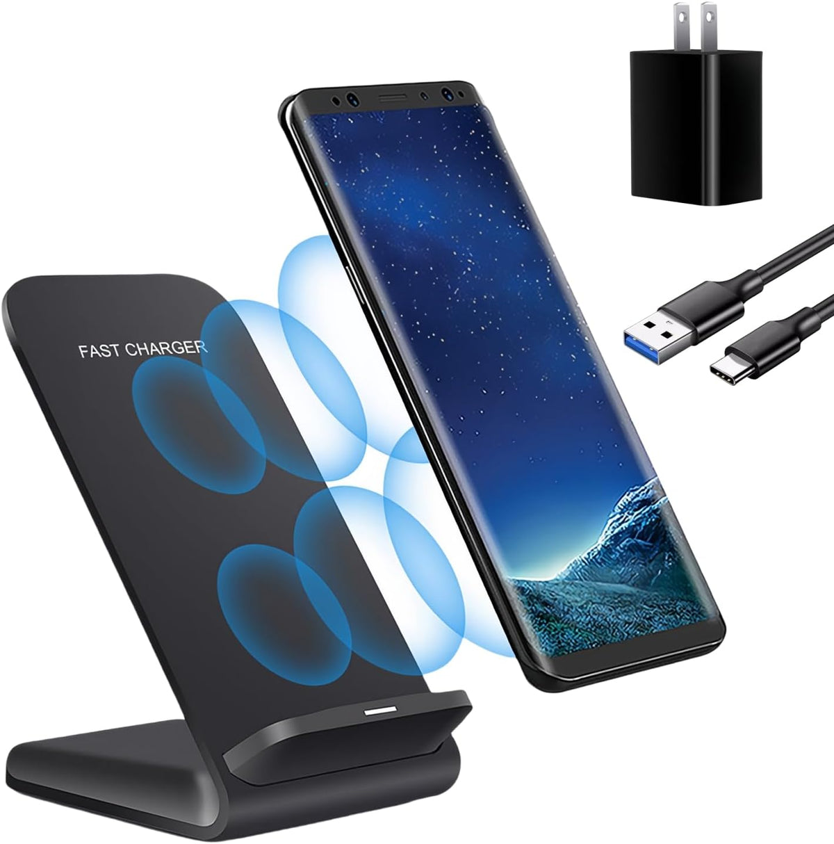 2 Pack Wireless Charging Stand, 20W Fast Charging Stand with QC3.0 Adapter for Samsung Galaxy S25/S25+/S25 Ultra/S24/S23/S22/S21/Note, for iPhone 17 Air Pro Max/16/15/14/13/12/11 Series, and More.