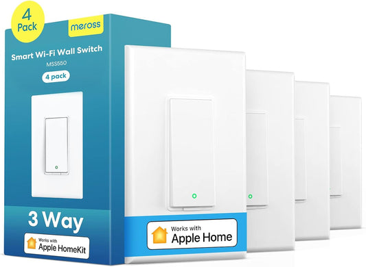 meross 4 Pack 3 Way Smart Switch Smart Light Switch Supports Apple HomeKit, Siri, Alexa, Google Assistant & SmartThings, Wall Switch Neutral Wire Required, Remote Control Timer