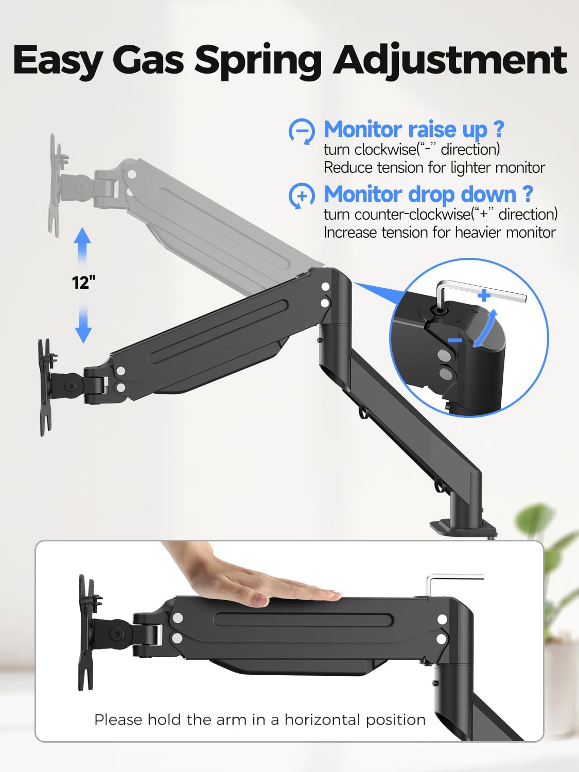 Suptek Dual Monitor Mount Stand-Height Adjustable Gas Spring Monitor Arm Desk Mount for 2 Computer Screens 17 to 35 inches - Each Arm Holds up to 24.25lbs,Black(MD8SP)