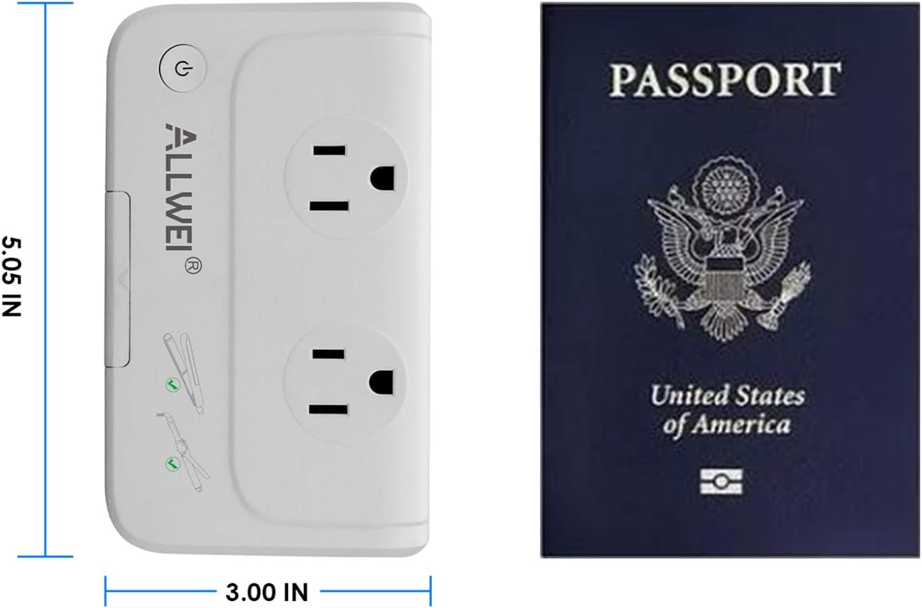 ALLWEI International Travel Adapter 220V to 110V Power Voltage Converter | for Hair Straightener/Curling Iron, Universal Power Plug Adapter UK, US, AU, EU, IT, India (White)