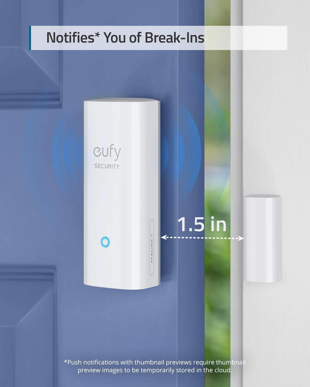 eufy Security Entry Sensor, Detects Opened and Closed Doors or Windows, Door Monitoring, Sends Alerts, Triggers Siren, 2-Year Battery Life, Indoor Use Only, Requires HomeBase, 24/7 Monitoring Optional